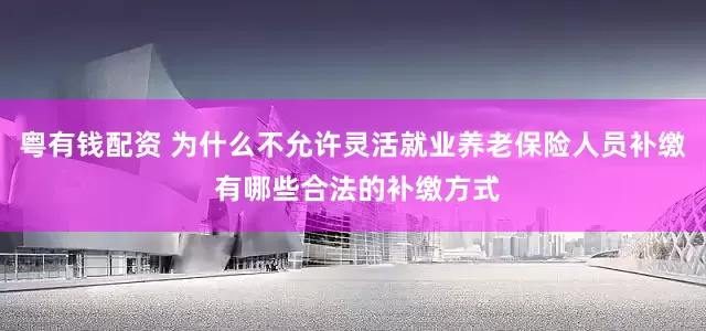 粤有钱配资 为什么不允许灵活就业养老保险人员补缴 有哪些合法的补缴方式